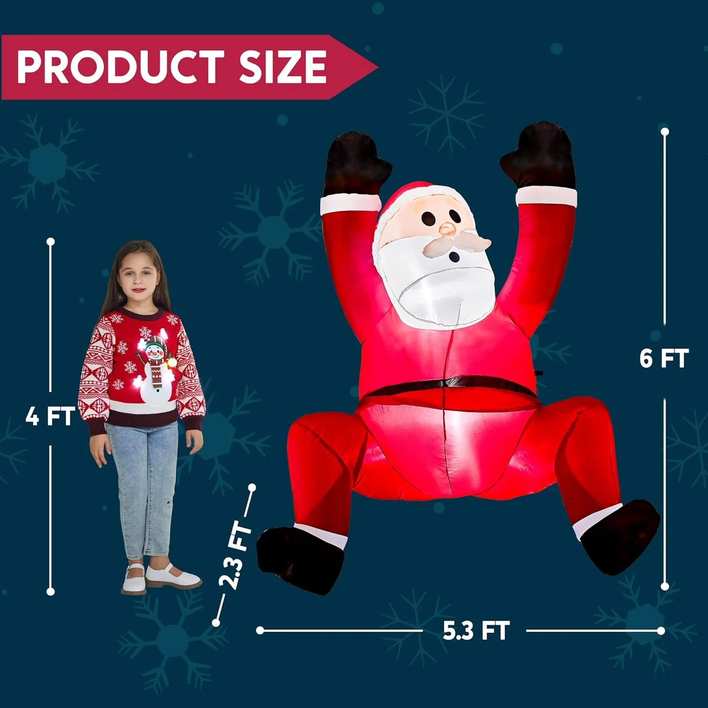 6 FT Christmas Inflatables Santa Outdoor Decorations,Christmas Climbing Santa with Gift Box Blow Ups Yard with Built-In Leds for Holiday Party Garden Lawn Decor