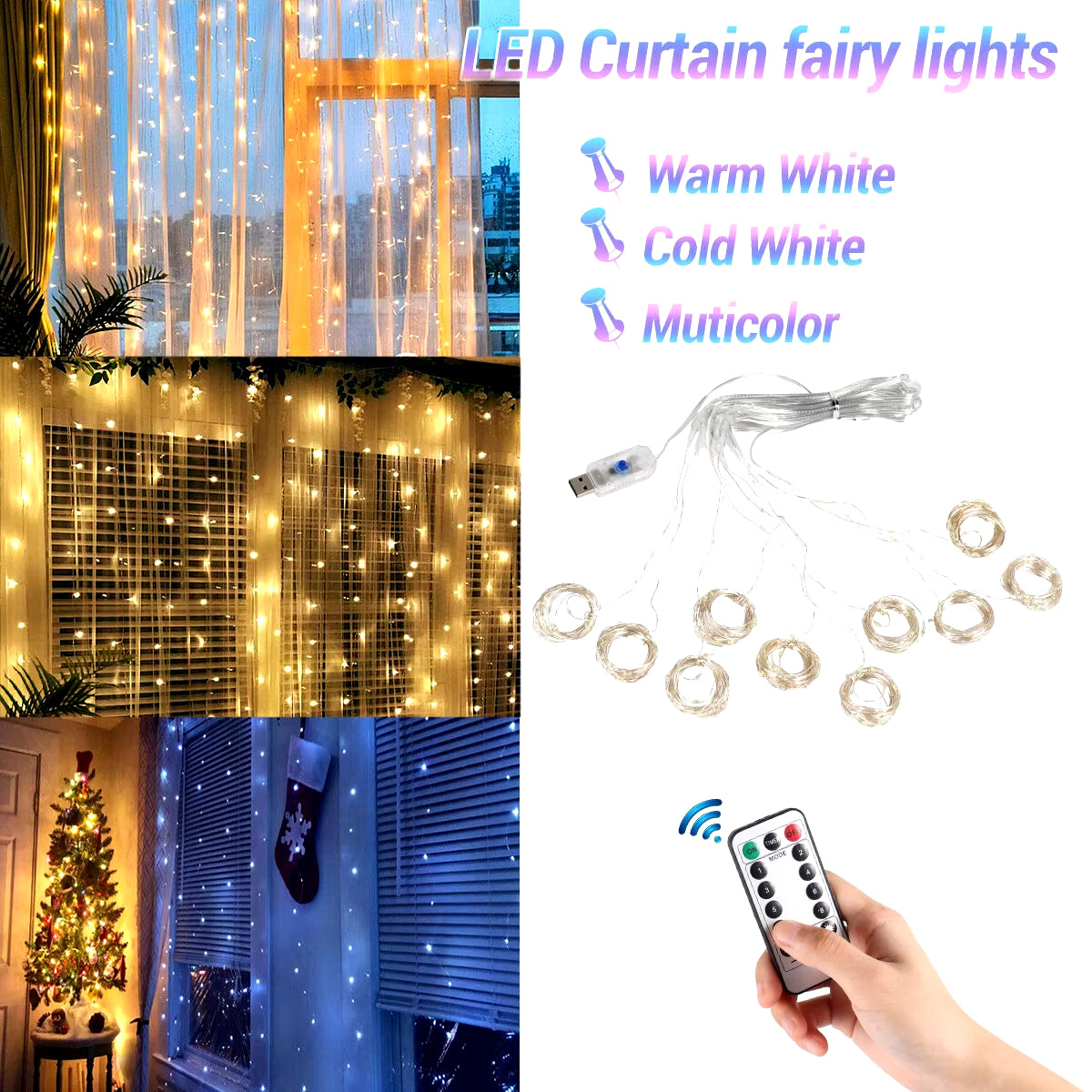 USB Festoon String Light Fairy Garland Curtain Light Christmas Light Christmas Decor for Home Ramadan Decorative New Year Lamp