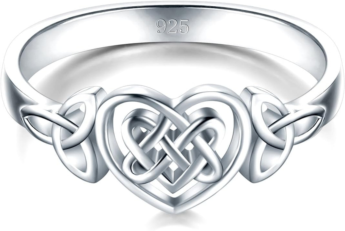 925 Sterling Silver Ring Celtic Knot Heart High Polish Tarnish Resistant Eternity Wedding Band Stackable Ring