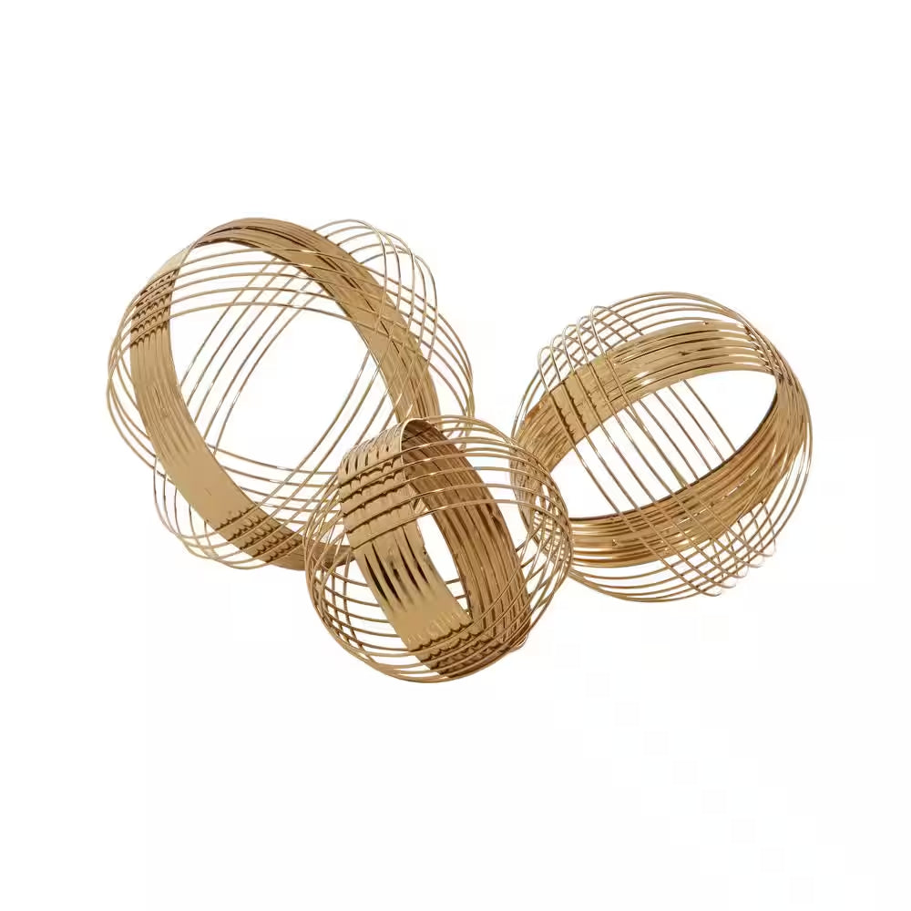 Gold Metal Geometric Sculpture (Set of 3)