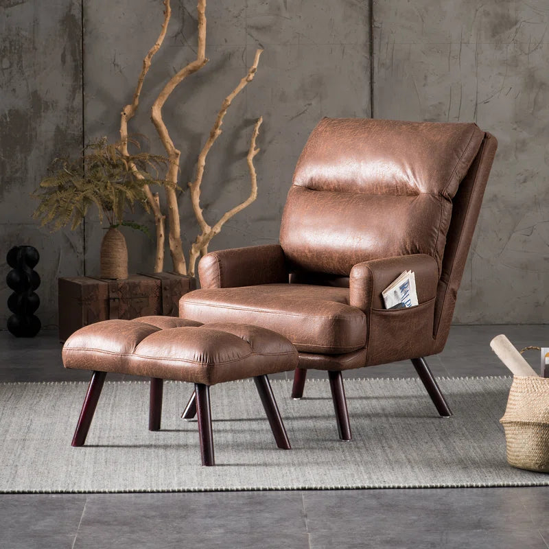 Akeem Faux Leather Accent Chair with Ottoman