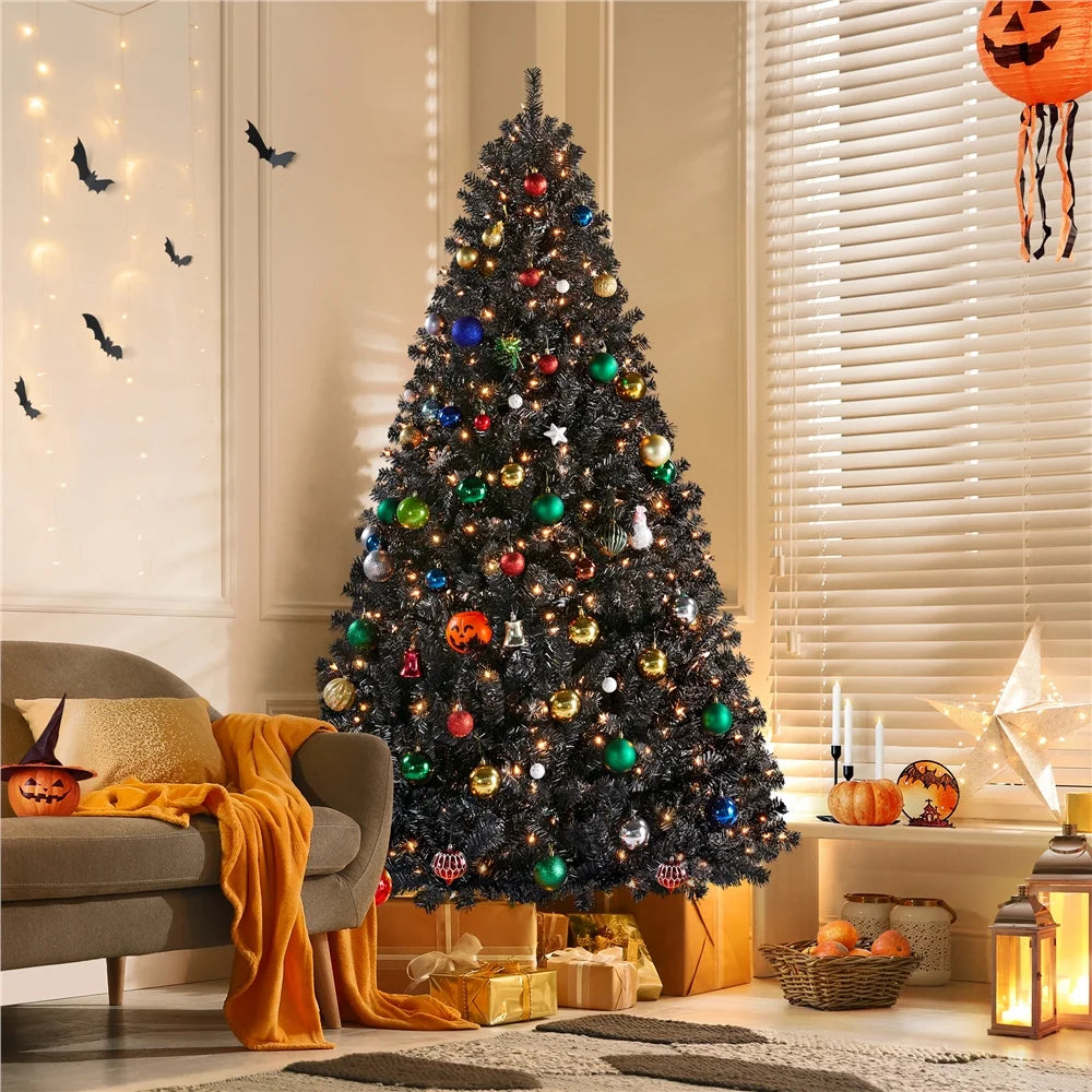 Clear Prelit Incandescent Black Hinged Spruce Artificial Christmas Tree, 7.5'