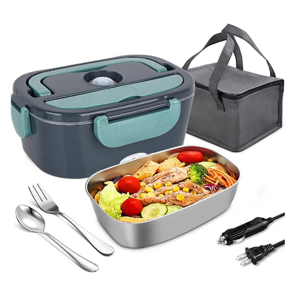 2 in 1 110V 12V Stainless Steel Electric Heating Lunch Box Car Office School Food Warmer Container Heater Lunch Box Set