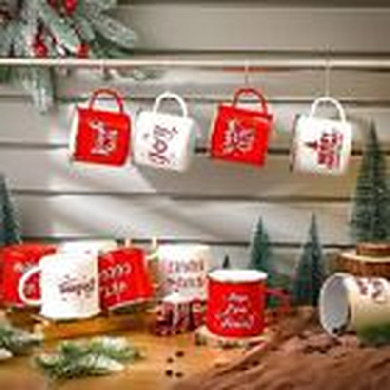 12 Pcs Christmas Enamel Winter Holiday Coffee Mugs with Quotes 12 Oz Seasonal