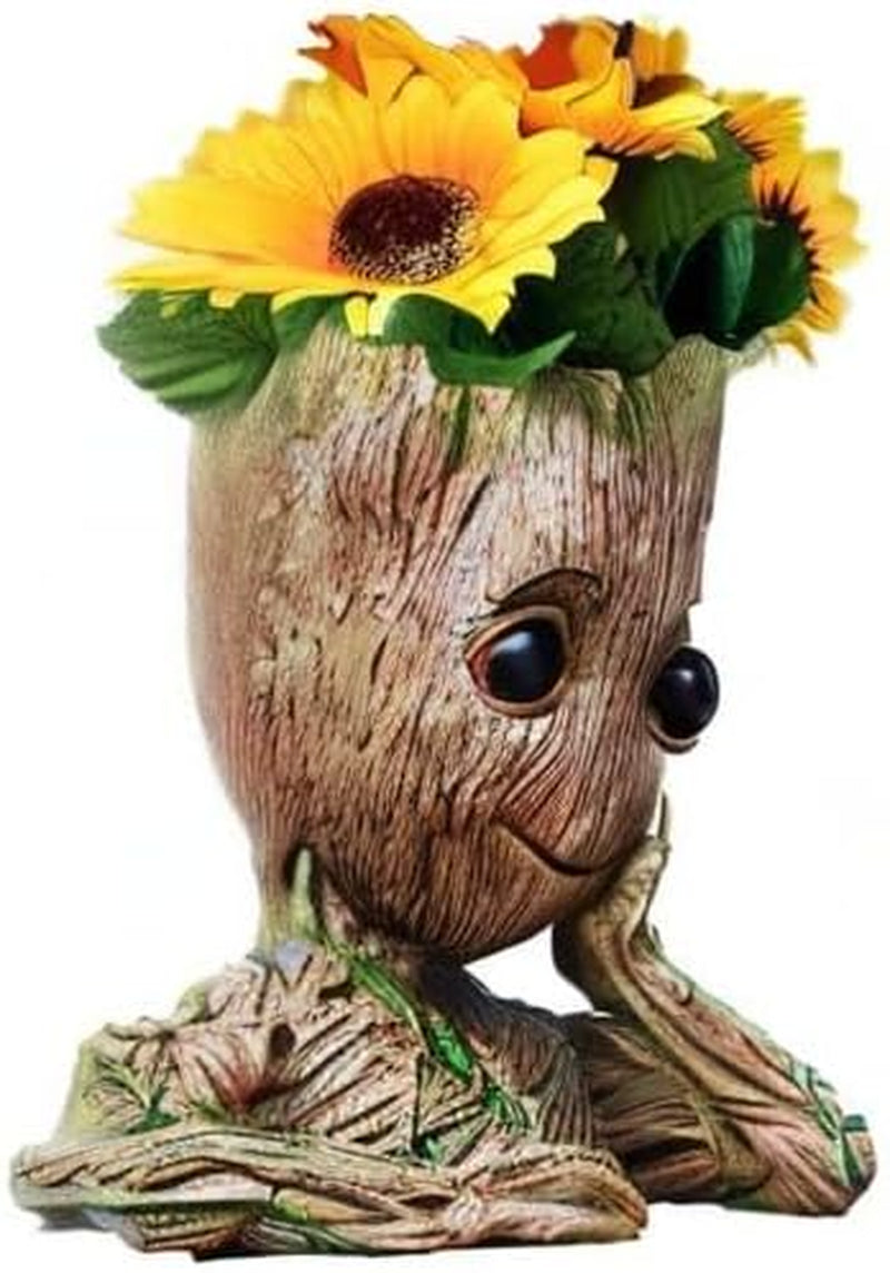 Baby Groot Pen Pot Tree Man Pens Holder or Flower Pot with Drainage Hole Perfect for a Tiny Succulents Plants 6" (Grayish Brown)