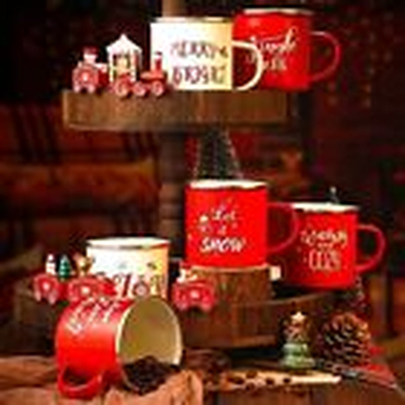 12 Pcs Christmas Enamel Winter Holiday Coffee Mugs with Quotes 12 Oz Seasonal