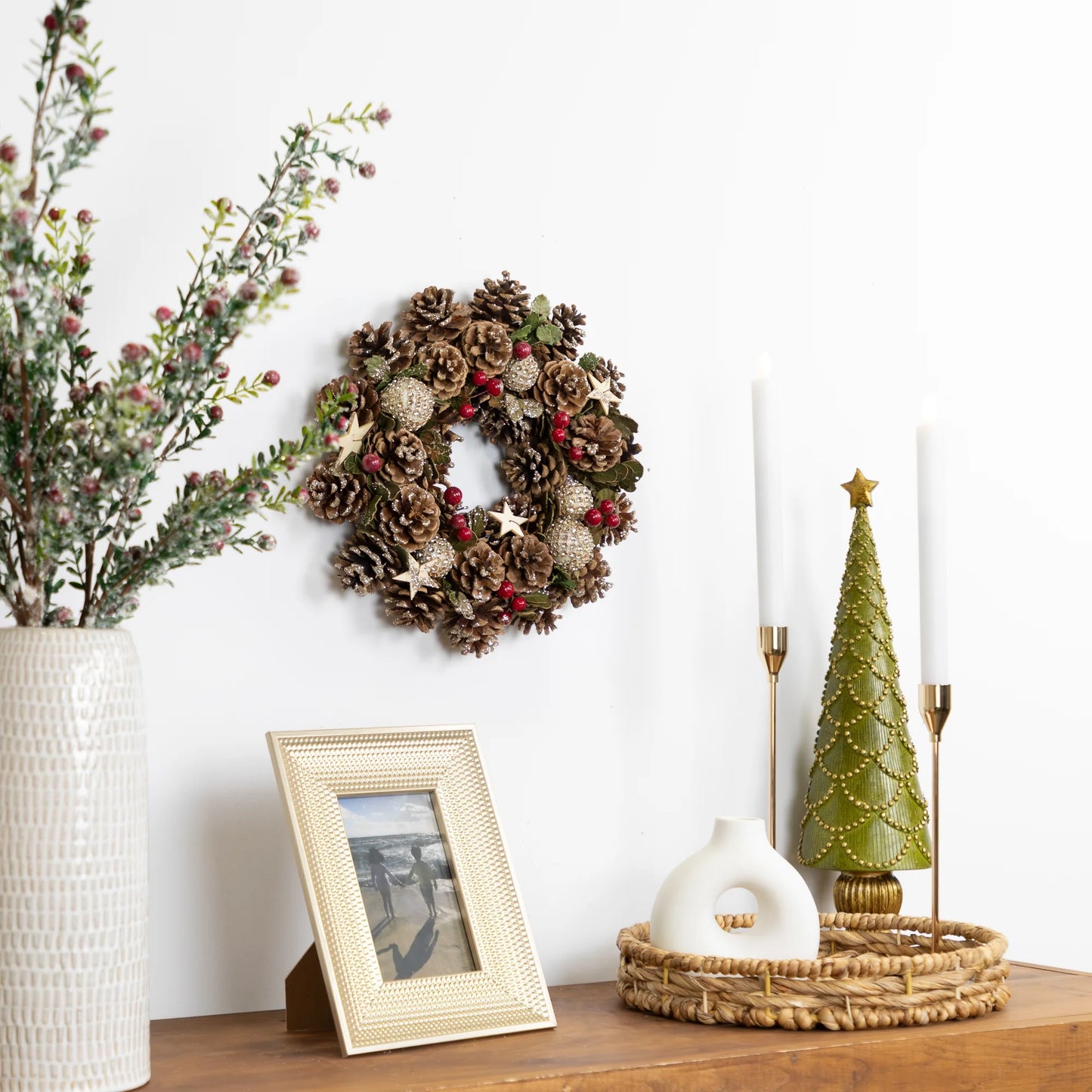 Glittered Pine Cone and Berry Artificial Christmas Wreath, 12-Inch, Unlit