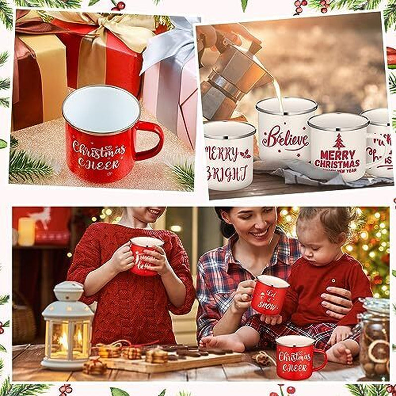 12 Pcs Christmas Enamel Winter Holiday Coffee Mugs with Quotes 12 Oz Seasonal