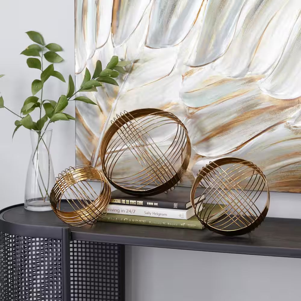 Gold Metal Geometric Sculpture (Set of 3)